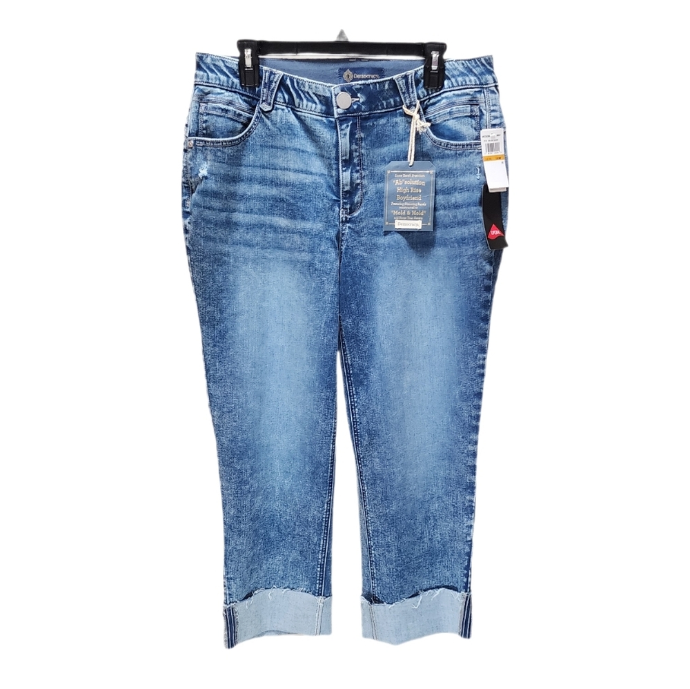 Democracy Ab Solution High Rise Boyfriend Jeans Crop Raw Hem Plus Size 16W Blue